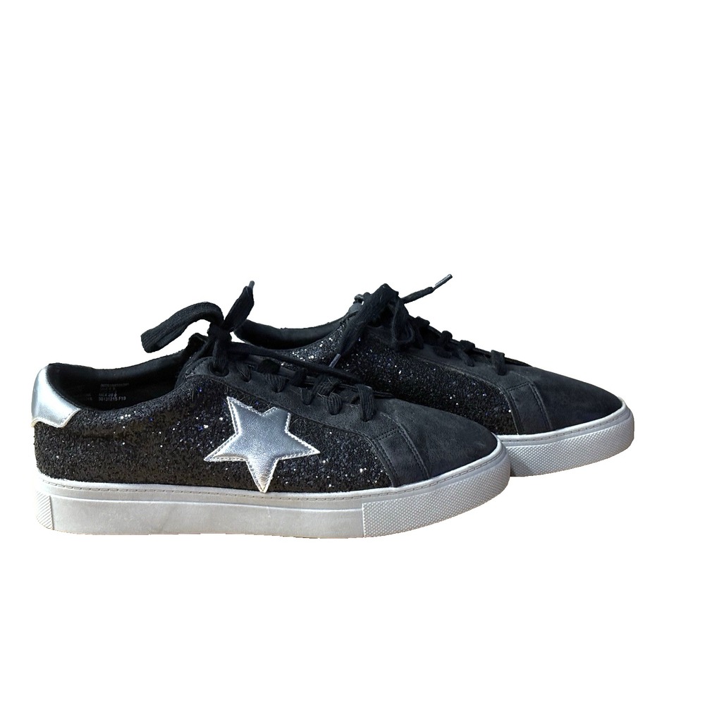 Time and Tru Women's 9.5 Shoes Black Glitter Silver Star Memory Foam Sneakers‎